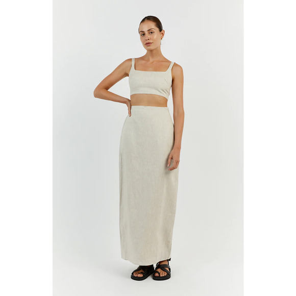 Dissh 100% Linen High Waisted Back Vent Maxi Skirt Beige Women's Size 4 - Picture 1 of 5